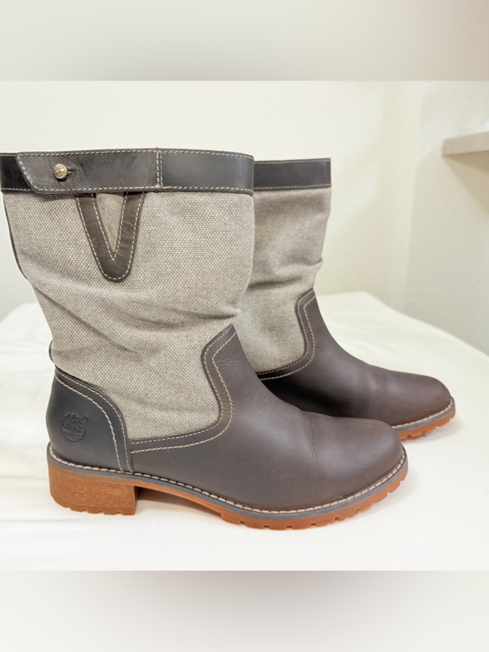 Timberland Wenham Mid-Calf Pull-On Boots Women’s 6 Brown Gray Leather A1B94